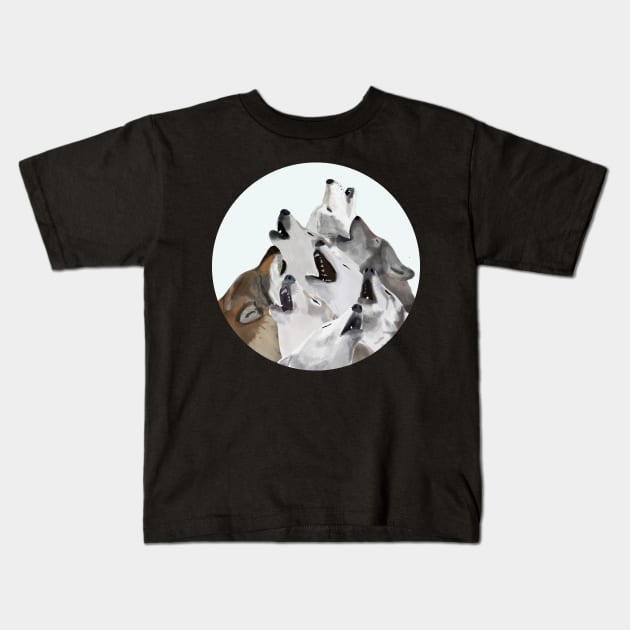 Howling Wolves Kids T-Shirt by ahadden